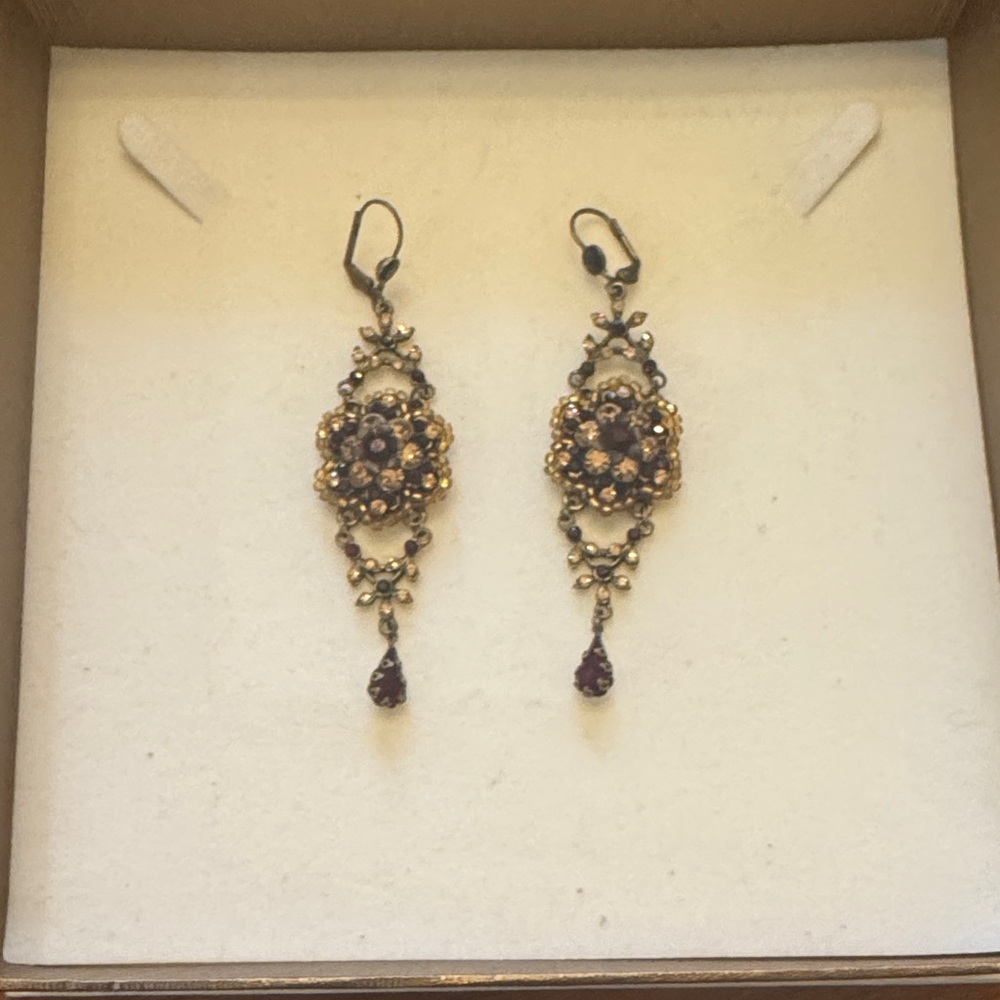 Large Elegant Gold and red Dangle Earrings